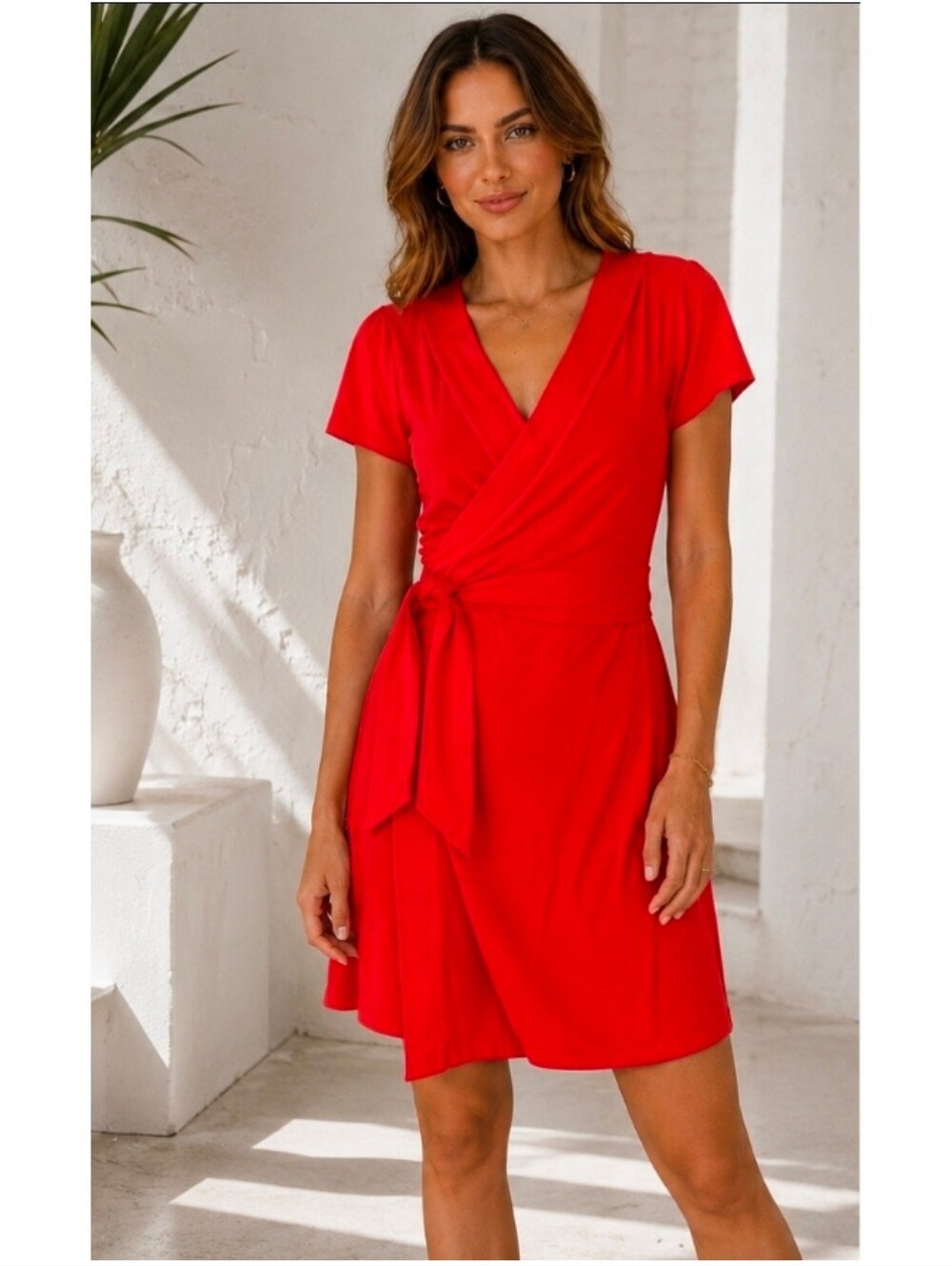 Diane Von Furstenberg Short Sleeve Julian Orange Belted Wrap Dress - Small